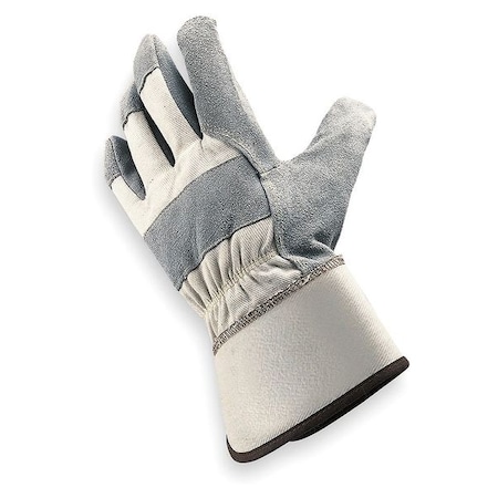Leather Gloves, Cowhide, Safety Cuff, Wing Thumb, Full Finger, Gray, S, 1 PR