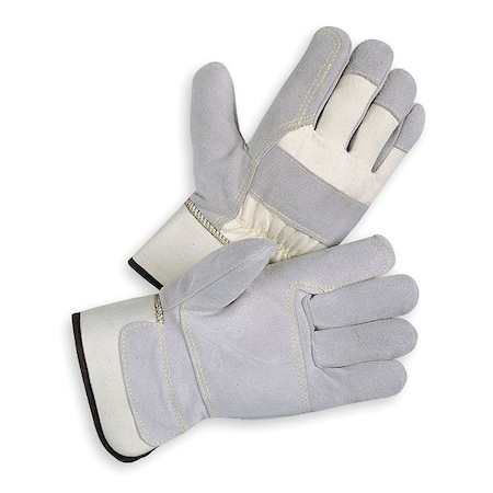 Leather Gloves, Cowhide, Safety Cuff, Wing Thumb, Full Finger, Gray, L, 1 PR