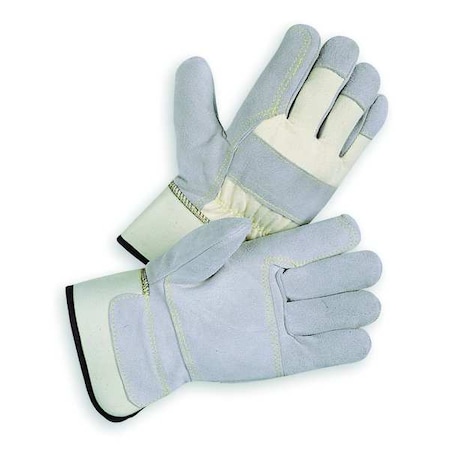 Leather Gloves, Cowhide, Safety Cuff, Wing Thumb, Full Finger, Gray, M, 1 PR