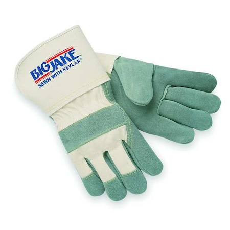 Leather Gloves, Cowhide, Gauntlet Cuff, Wing Thumb, Full Finger, Gray, XL, 1 PR