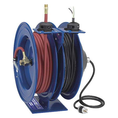 Dual Reel Spring Return Hose Reel, 3/8 in Hose Diameter, 50 ft Length, 300 psi Max. Pressure, Brass