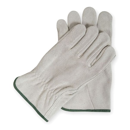 Leather Drivers Gloves, Cowhide, Shirred Slip-On, Straight Thumb, Gunn Cut, Gray, L, 1 Pair
