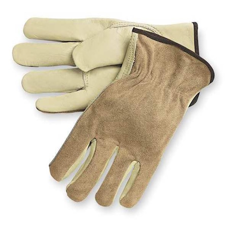 Leather Drivers Gloves, Cowhide, Shirred Slip-On, Keystone Thumb, Gunn Cut, Beige, S 1 PR