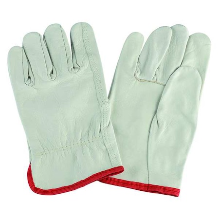 Leather Drivers Gloves, Cowhide, Shirred Slip-On, Straight Thumb, Gunn Cut, White, L 1 PR