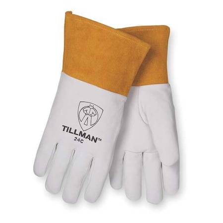 TIG Welding Gloves, 24C Series, Premium Kidskin Palm, Straight Thumb, 4 in Gauntlet Cuff, White, M