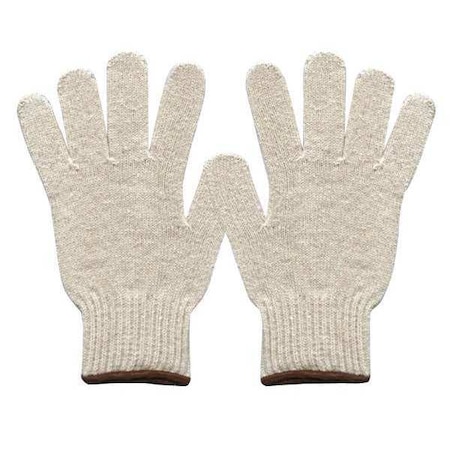 Knit Gloves, Cotton, Polyester, None Uncoated, Knit, White, S, 144 PK
