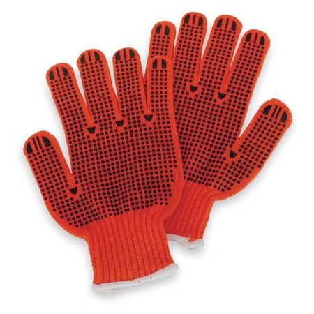 Knit Gloves, Acrylic, Dotted Full, Knit, High-Visibility Orange/Black, L, 1 PR