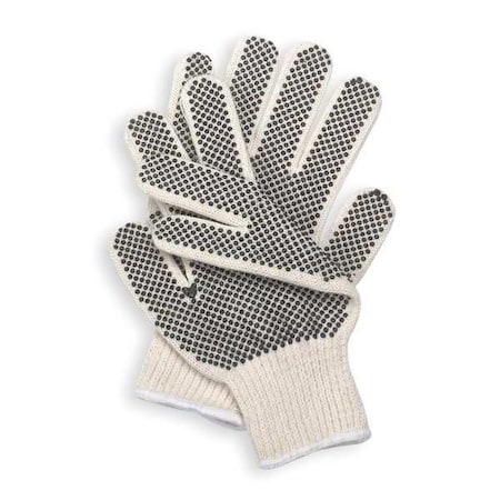Knit Gloves, PVC, Dotted Palm, Task & Chore, 7 ga, Cotton/Poly, Knit Cuff, Beige/Black, 2XL, 1 Pair