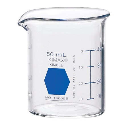 Colorware Beaker, Borosilicate Glass, Low Form, 50 mL / 1.69 fl oz Capacity, A Type I, 12 PK
