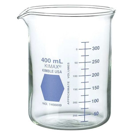Colorware Beaker, Borosilicate Glass, Low Form, 400 mL / 13.53 fl oz Capacity, A Type I, 12 PK