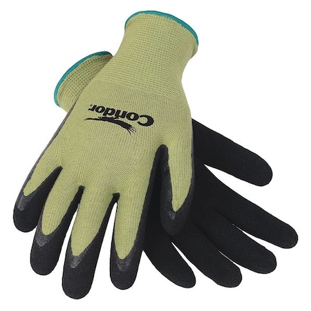 Coated Gloves, Latex, Foam, Palm, 3 Abrasion Level, Black/Green, S (7) 1 PR