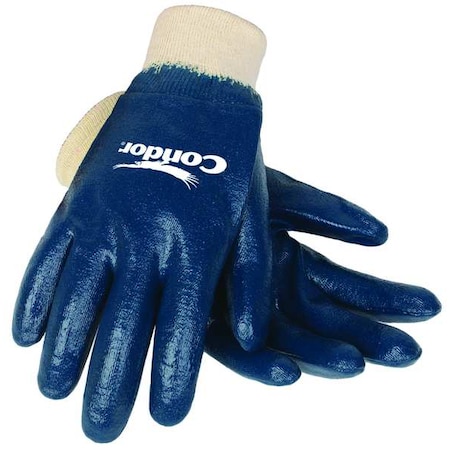 Coated Gloves, Nitrile, Smooth, Full, 3 Abrasion Level, White/Blue, S (7) 1 PR
