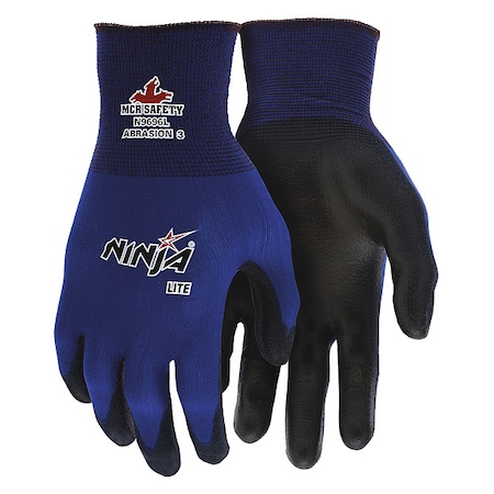 Coated Gloves, Polyurethane, Smooth, Palm, 3 Abrasion Level, Blue, M (8) 1 PR