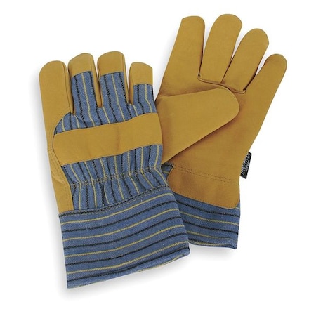 Cold Protection Gloves, Grain Pigskin Leather Palm, Thinsulate Lining, Gold Yellow/Blue Stripes