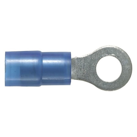 Ring Terminal, #10 Stud Size, 14 AWG, 600 V, Nylon Insulated, Blue, Crimp Termination Only, 100 PK