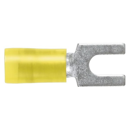 Fork Terminal, #10 Stud Size, 10 AWG, 600 V, Nylon Insulated, Yellow, Crimp Termination Only, 50 PK