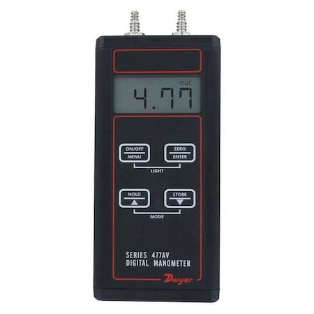 Digital manometer, range 0-10.00 psi, air velocity/flow modes.