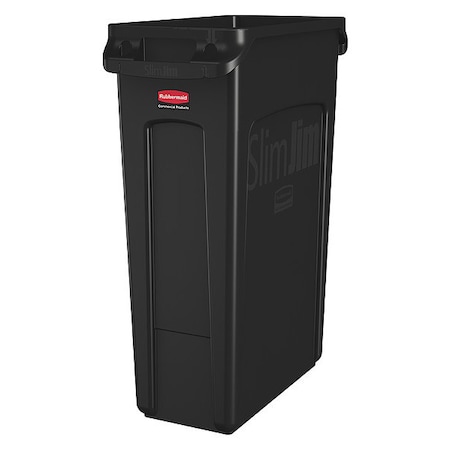 Slim Jim 23 gal Rectangular Slim-Profile Plastic Can, Black, None, Plastic, 11 in