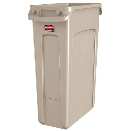 Slim Jim 23 gal Rectangular Slim-Profile Plastic Can, Beige, None, Plastic, 11 in