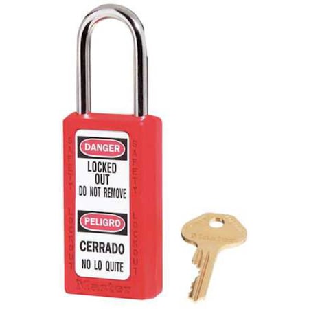 Zenex Thermoplastic Safety Padlock, 3 in H, 1-1/2 in Wide with 1-1/2 in H Shackle, Red