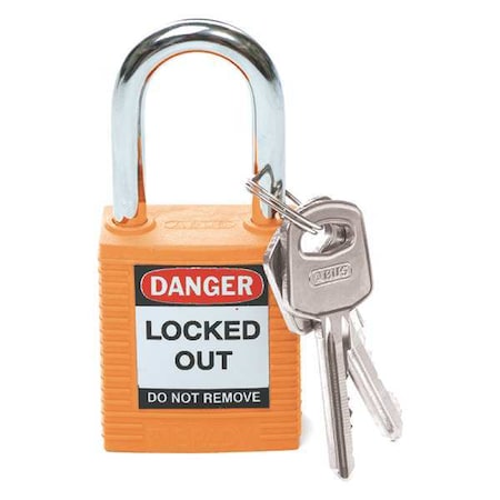 Lockout Padlock, Keyed Different, Nylon, Orange, 1 1/2 in Shackle Height, 1 1/2 in Body Width