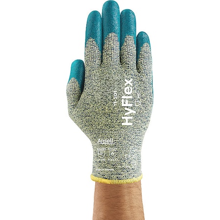 Hyflex Cut-Resistant Coated Gloves, A5 Cut Level, Foam Nitrile, Gray/Blue, Large (Size 9), 1 Pair