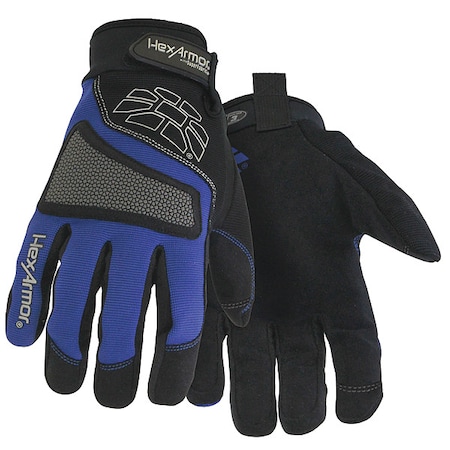 Chrome Series(R) Cut-Resistant Mechanics Gloves, Faux Leather Palm, S, Black/Blue
