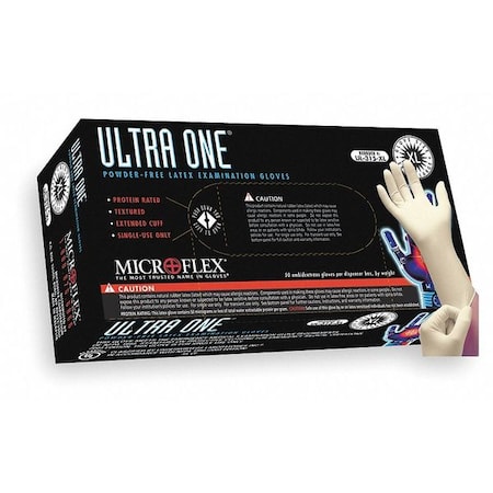 Ultra One, Latex Exam Gloves, 9.8 mil Palm, Extended Cuff, Latex, Powder-Free, L, 50 PK, Beige