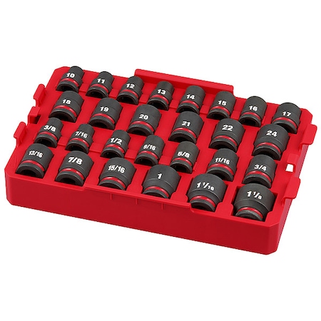 27 pc. SHOCKWAVE Impact Duty 1/2" Drive SAE & Metric Standard Socket Set, PACKOUT Organizer Tray