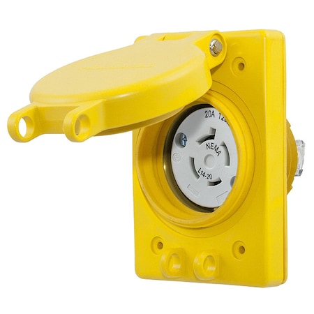 Watertight Flanged Locking Receptacle, L14-20R, 20 A, 125/250V AC, Single Phase, 3 Pole, Yellow