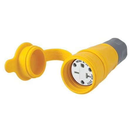 Watertight Straight Blade Connector, 6-20R, 20 A, 250V AC, 2 Pole, 3 Wire, Screw Terminals, Yellow