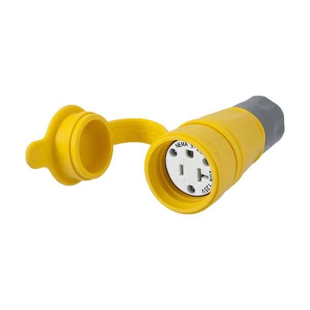 Watertight Straight Blade Connector, 5-20R, 20 A, 125V AC, 2 Pole, 3 Wire, Screw Terminals, Yellow