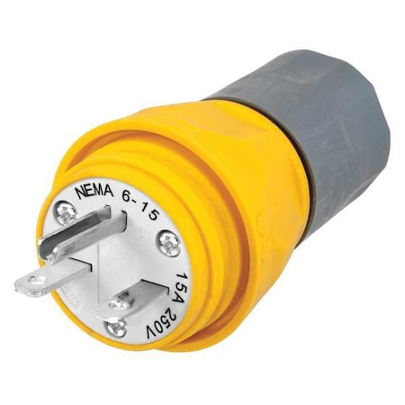 Watertight Straight Blade Plug, 6-15P, 15 A, 250V AC, 2 Pole, Screw Terminals, Grounded