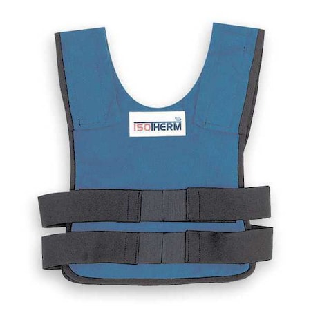 Cooling Vest, Cotton, Cold Pack Inserts, Up to 4 hr Max Cooling Time, Hook-and-Loop Closure, Blue