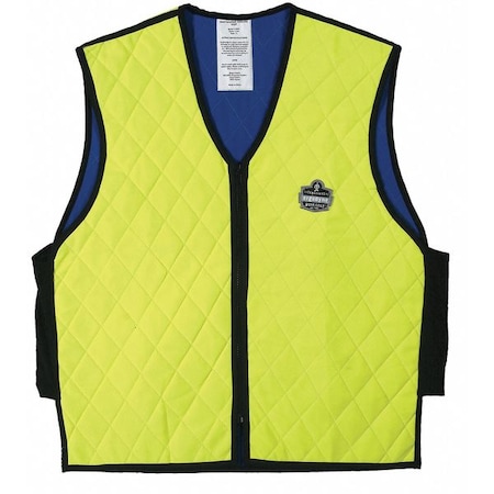 Cooling Vest, Evaporative-Soak, Quilted Nylon w/ Mesh Sides, Up to 4 Hr Cooling Time, Lime, M