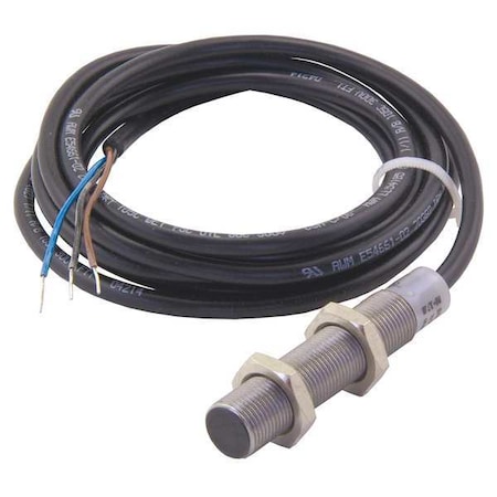 Cylindrical, Inductive Proximity Sensor, 12 mm Dia., Stainless Steel, 2 m, Bare Wire, 3 Wires, Unshielded