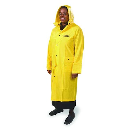 Raincoat with Detachable Hood, PVC, 49 in Length, Snap Closure, Yellow, S