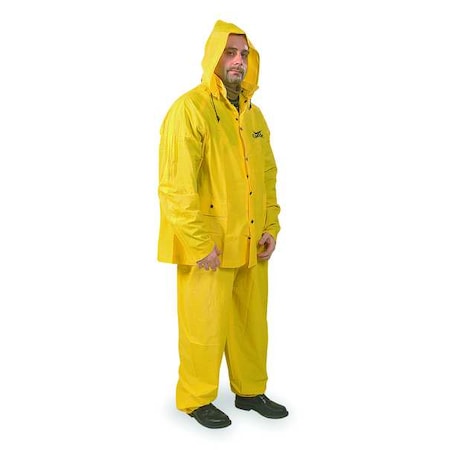 3-Piece Rainsuit with Detachable Hood, PVC, 10 mil Thick, Snap-On (Included), Yellow, XL