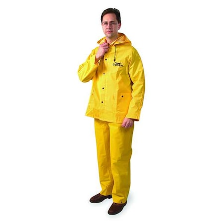3-Piece Rainsuit with Detachable Hood, PVC, 13.8 mil Thick, Snap-On (Included), Yellow, M