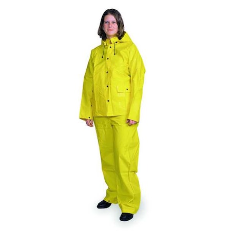 3-Piece Rainsuit with Detachable Hood, Heavy Duty PVC, 13.8 mil Thick, Snap-On (Included), Yellow