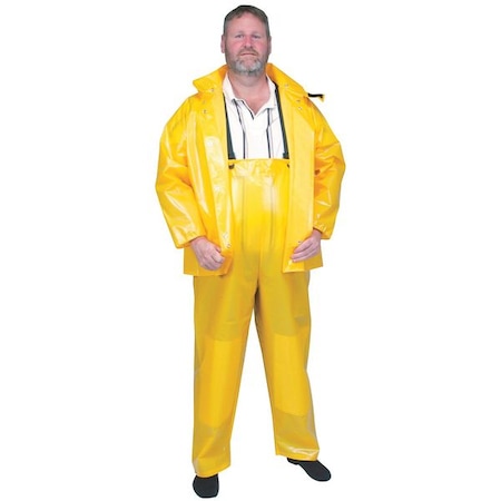 Rain Bib Overall, Nylon/Polyurethane, 29 in Inseam, 34 in to 36 in Waist, 0.25 mm Thickness, Yellow