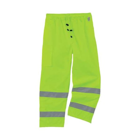Hi-Visibility Rain Pants, Polyester, 30 3/4 in Inseam, Elastic Closure, Green, Size L