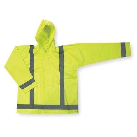 Hi-Vis Rain Jacket, Polyester, Class 3 Green, 2XL