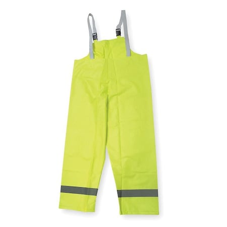 Hi-Visibility Rain Bib Overall, Polyester/PVC, 30 in Inseam, 40 in to 42 in Waist, Green/Yellow, L