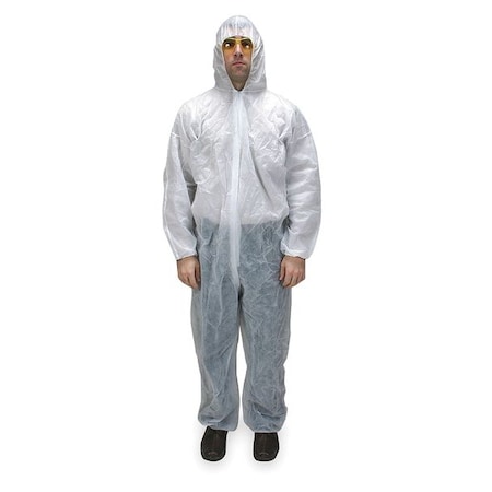Hooded Disposable Coveralls, 3XL, White, polypropylene, zipper