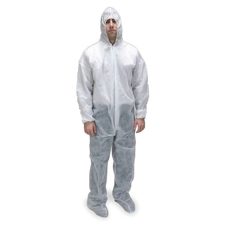Hooded Disposable Coveralls, 3XL, White, polypropylene, zipper