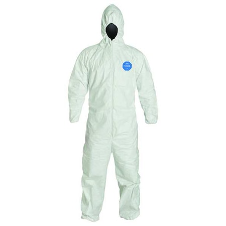 Tyvek 400 Hooded Disposable Coveralls, Zipper, Elastic Wrist, Elastic Ankle, White, XL, PK25