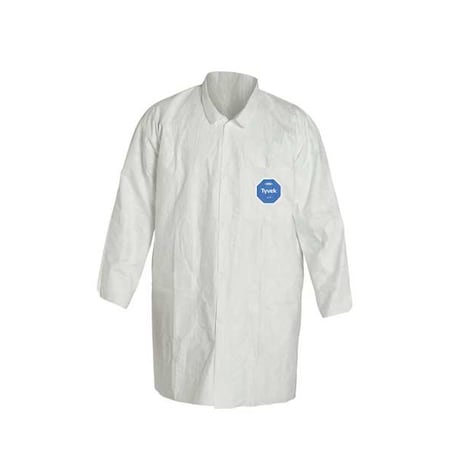 Tyvek 400 Disposable Lab Coat, Tyvek(R) 400, Snaps Closure, White, XL, 8 PK