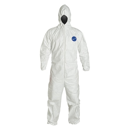 Tyvek 400 Hooded Disposable Coveralls, 3XL, Zipper, Elastic Wrist, Elastic Ankle, White, PK6