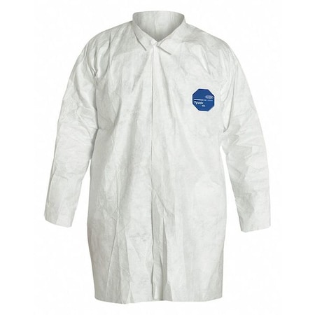 Tyvek 400 Disposable Lab Coat, Tyvek(R) 400, Snaps Closure, White, 4XL, 30 PK